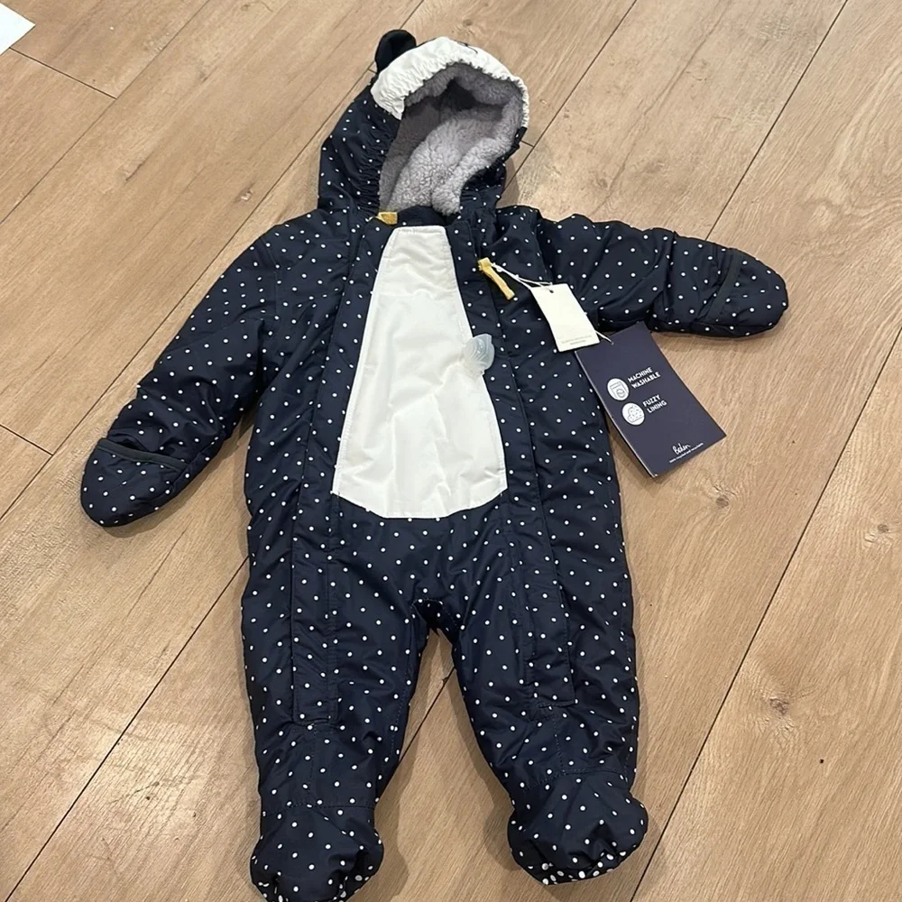 Mini Boden Baby Novelty Panda Snowsuit, Constellation Grey Navy 3/6 months NWT